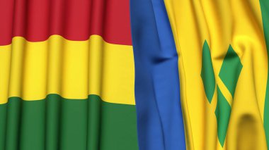 Gerçek kumaş dokusuna sahip BOLIVIA ve SAINT VINCENT bayrakları