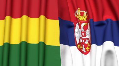 Gerçekçi kumaş dokusuna sahip BOLIVIA ve SERBIA bayrakları