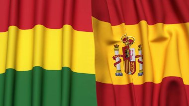 Gerçek kumaş dokusuna sahip BOLIVIA ve SPAIN bayrakları