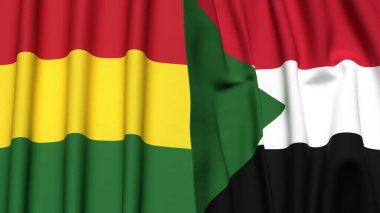 Gerçek kumaş dokusuna sahip BOLIVIA ve SUDAN bayrakları