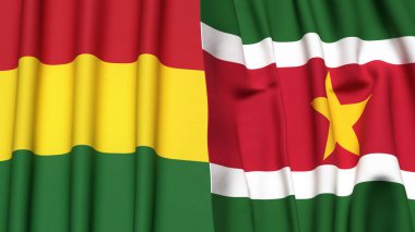 Gerçekçi kumaş dokusuna sahip BOLIVIA ve SURINAME bayrakları