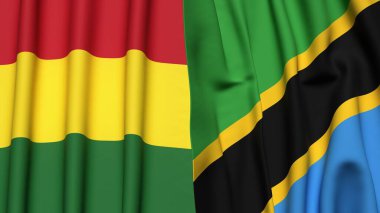 Gerçekçi kumaş dokusuna sahip BOLIVIA ve TANZANIA bayrakları