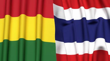 Bayraklar dolusu BOLIVIA ve THAILAND Gerçekçi kumaş dokusuyla