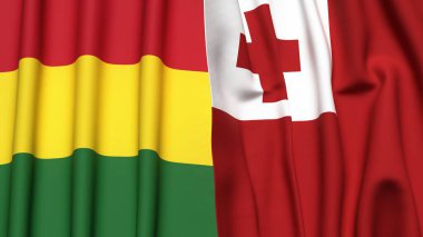 Gerçekçi kumaş dokusuna sahip BOLIVIA ve TONGA bayrakları