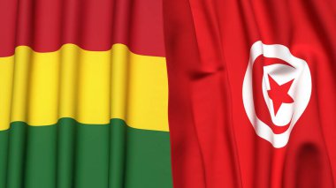 Gerçekçi kumaş dokusuna sahip BOLIVIA ve TUNISIA bayrakları