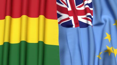Gerçek kumaş dokusuna sahip BOLIVIA ve TUVALU bayrakları
