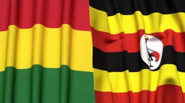 Gerçekçi kumaş dokusuna sahip BOLIVIA ve UGANDA bayrakları