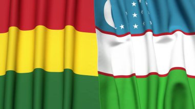 Gerçekçi kumaş dokusuna sahip BOLIVIA ve UZBEKISTAN bayrakları