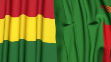 Gerçek kumaş dokusuna sahip BOLIVIA ve ZAMBIA bayrakları