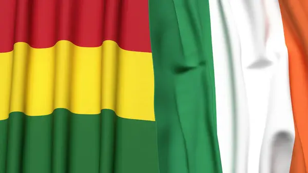 Gerçekçi kumaş dokusuna sahip BOLIVIA ve IRELAND bayrakları