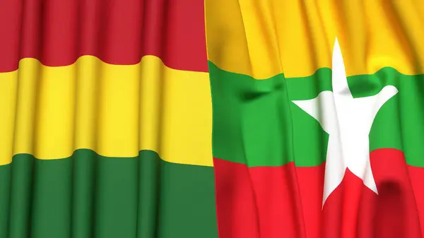 BOLIVIA ve Myanmar bayrakları gerçekçi kumaş dokusuyla