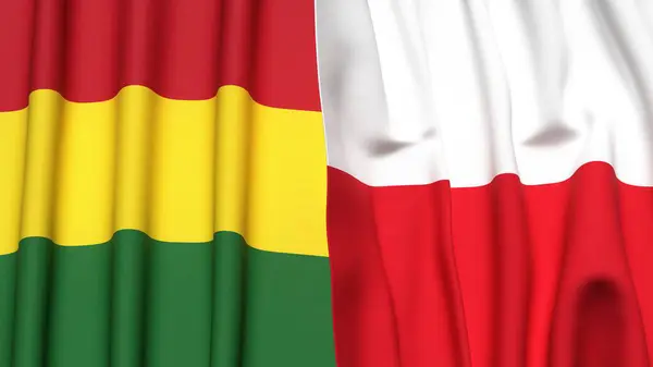 Gerçek kumaş dokusuna sahip BOLIVIA ve POLAND bayrakları