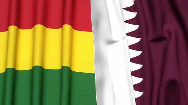 Gerçek kumaş dokusuna sahip BOLIVIA ve Katar bayrakları