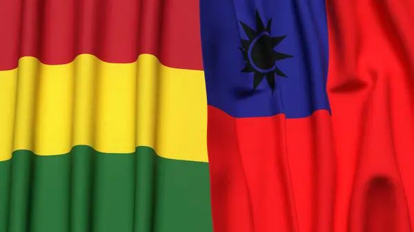 Gerçek kumaş dokusuna sahip BOLIVIA ve Tayvan bayrakları