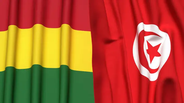 Gerçekçi kumaş dokusuna sahip BOLIVIA ve TUNISIA bayrakları