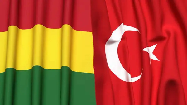Gerçekçi kumaş dokusuna sahip BOLIVIA ve TURKEY bayrakları