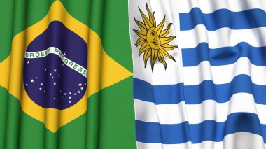 Gerçekçi kumaş desenli BRAZIL ve Uruguay bayrakları