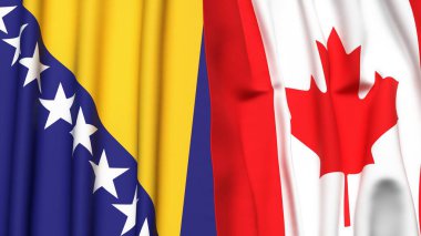 Gerçekçi kumaş dokusuna sahip BOSNIA ve CANADA bayrakları