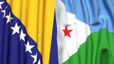 BOSNIA ve DJIBOUTI bayrakları gerçekçi kumaş dokusuyla