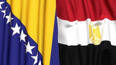 BOSNIA ve EGYPT bayrakları gerçekçi kumaş dokusuyla