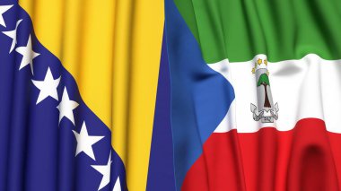 BOSNIA bayrakları ve gerçekçi kumaş dokusuna sahip Eşitlikçi Guinea