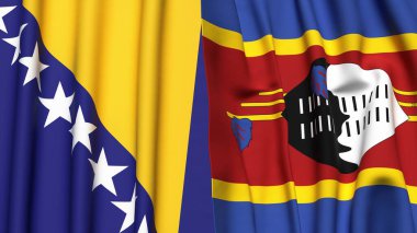 BOSNIA ve Eswatini bayrakları gerçekçi kumaş desenli.