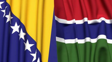 Gerçek kumaş dokusuna sahip BOSNIA ve GAMBIA bayrakları