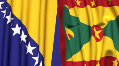Gerçekçi kumaş dokusuna sahip BOSNIA ve GRENADA bayrakları