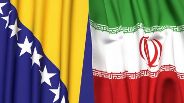 BOSNIA ve İRAN bayrakları gerçekçi kumaş dokusuyla