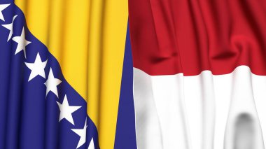 Gerçekçi kumaş dokusuna sahip BOSNIA ve INDONEZYA bayrakları