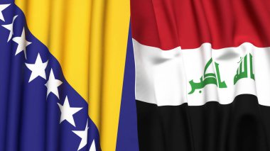 Gerçek kumaş dokusuna sahip BOSNIA ve IRAQ bayrakları