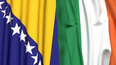 Gerçekçi kumaş dokusuna sahip BOSNIA ve İrlanda bayrakları