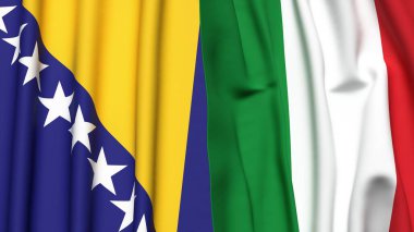 Gerçek kumaş dokusuna sahip BOSNIA ve İtalyanlık bayrakları