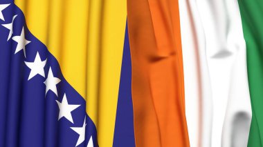 BOSNIA Bayrakları ve gerçekçi kumaş dokusuna sahip IVORY Kıyı