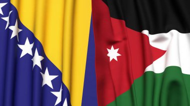 Gerçek kumaş dokusuna sahip BOSNIA ve JORDAN bayrakları