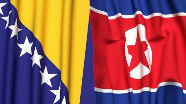 BOSNIA Bayrakları ve KOREA Kuzey Gerçekçi kumaş dokusuyla