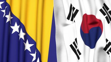 BOSNIA Bayrakları ve KOREA GÜNEY Gerçekçi kumaş dokusuyla