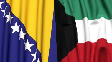Gerçekçi kumaşlı BOSNIA ve KUWAIT bayrakları