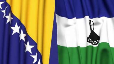 BOSNIA ve LESOTHO bayrakları gerçekçi kumaş desenli