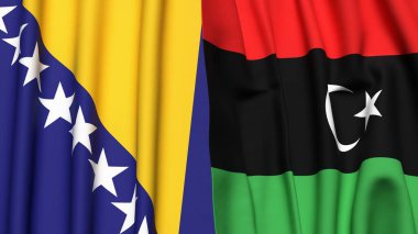 Gerçekçi kumaş dokusuna sahip BOSNIA ve LIBYA bayrakları