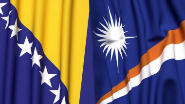 BOSNIA ve MARSHALL Adaları bayrakları gerçekçi kumaş dokusuyla