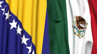 Gerçekçi kumaş dokusuna sahip BOSNIA ve MEXICO bayrakları