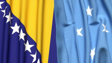 Gerçekçi kumaş dokusuna sahip BOSNIA ve MICRONESIA bayrakları
