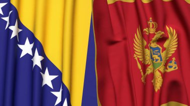 BOSNIA ve MONTENEGRO bayrakları gerçekçi kumaş dokusuyla