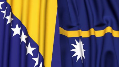 Gerçek kumaş dokusuna sahip BOSNIA ve NAURU bayrakları