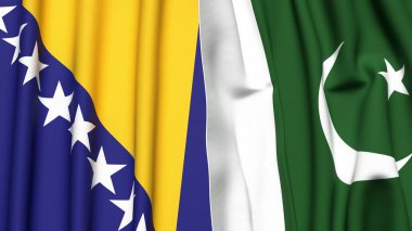Gerçek kumaş dokusuna sahip BOSNIA ve PAKISTAN bayrakları