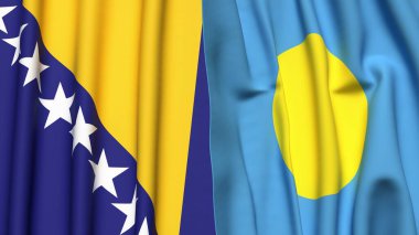 BOSNIA ve PALAU bayrakları gerçekçi kumaş desenli