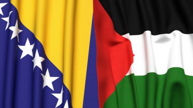 BOSNIA ve Filistin 4k bayrakları gerçekçi kumaş dokusuyla