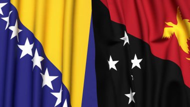 BOSNIA ve PAPUA Bayrakları Gerçekçi kumaş dokusuna sahip Yeni GUINEA