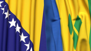 BOSNIA ve SAINT VINCENT bayrakları gerçekçi kumaş dokusuyla